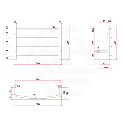 ThermoGroup 4/12 Bars 240V Curved Round Ladder Heated Towel Rail Polished Stainless Steel