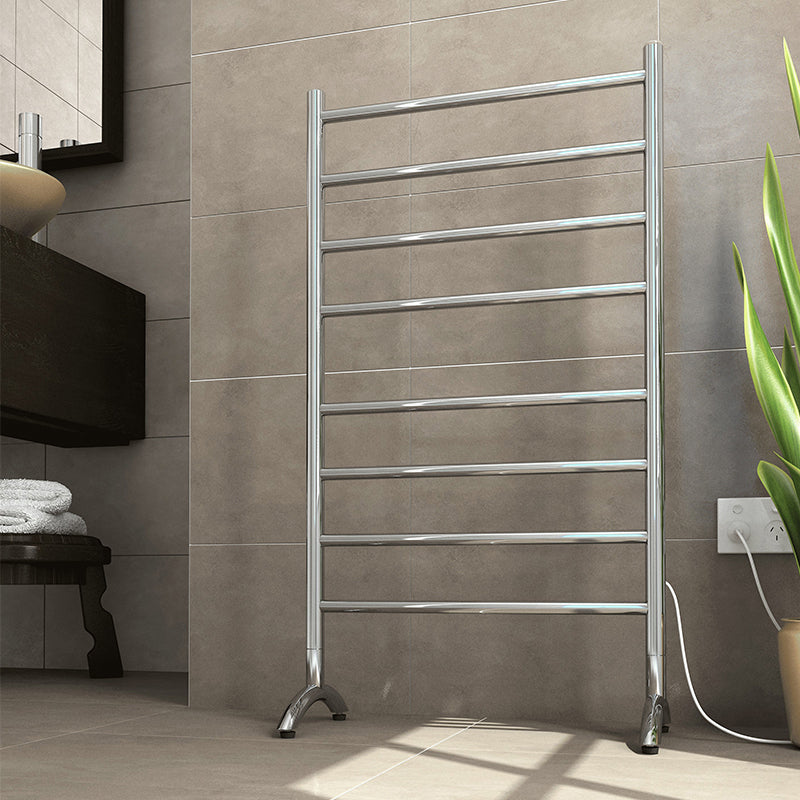 ThermoGroup Thermorail 600x1080x300mm 240V Straight Round Free-Standing Polished Stainless Steel/Matt Black Heated Towel Rail 8 Bars