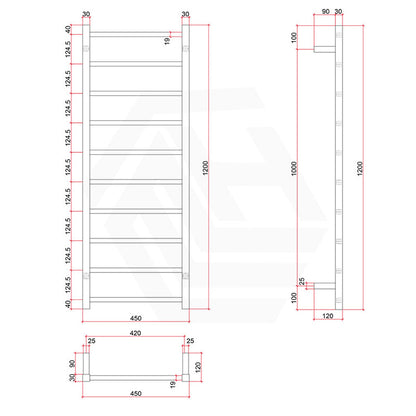 ThermoGroup 4/7/10 Bars 240V Straight Square Ladder Heated Towel Rail Variant Colour Available