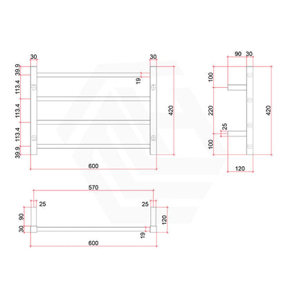 ThermoGroup 4/7 Bars 240V Straight Square Ladder Heated Towel Rail Polished Stainless Steel
