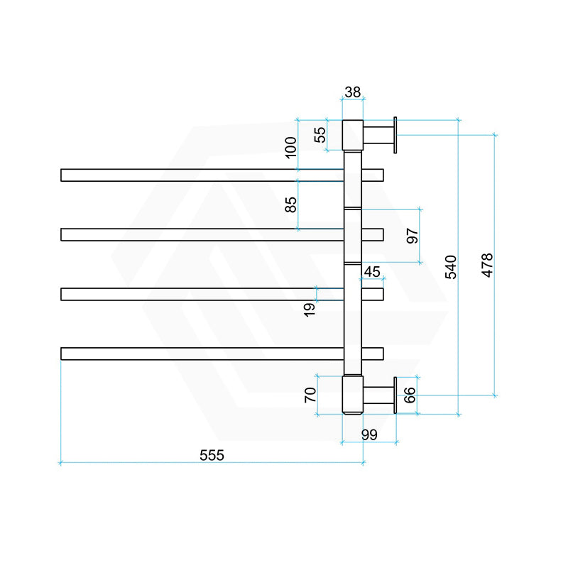 ThermoGroup Thermorail 600x540x99mm 240V Straight Square Swivel   Steel Heated Towel Rail 4 Bars