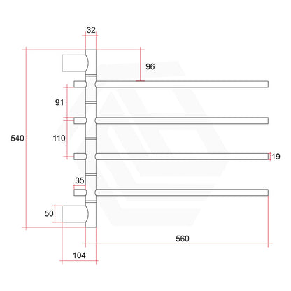 ThermoGroup Thermorail 595x540x104mm 240V Straight Round Swivel Heated Towel Rail 4 Bars 3 Colours Available