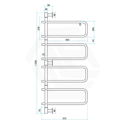 ThermoGroup Thermorail 570x1260x99mm 240V Straight Round Swivel   Steel Heated Towel Rail 8 Bars