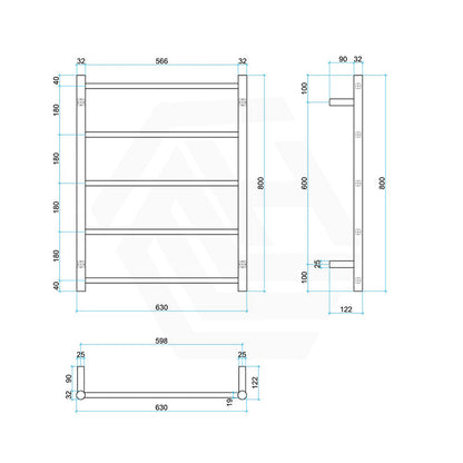 ThermoGroup Thermorail 630x800x122mm Non-Heated Straight Round Ladder Towel Rail 5Bars Variant Colour Available