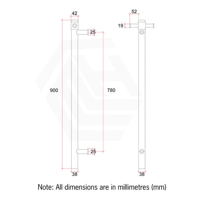 ThermoGroup 12V 900mm Straight Round Vertical Single Heated Towel Rail Variant Colour Available