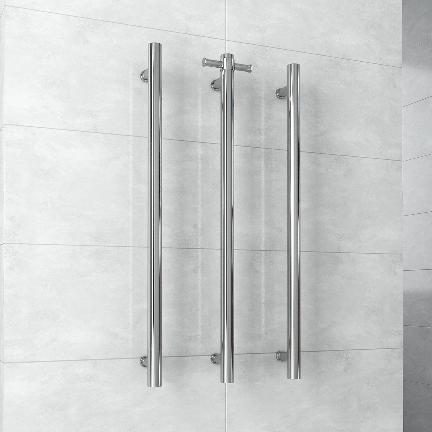 ThermoGroup 240V 900mm Straight Round Vertical Single Heated Towel Rail Variant Colour Available