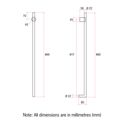 ThermoGroup 240V 900mm Thin Round Vertical Single Heated Towel Rail Variant Colour Available