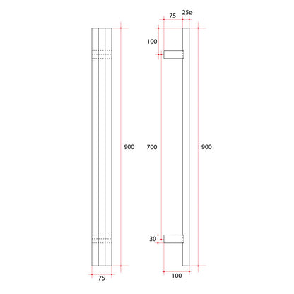 ThermoGroup 12V 900mm Round Triple Tube Vertical Single Heated Towel Rail Variant Colour Available