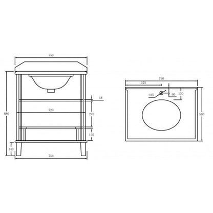 Turner Hastings Coventry 75 x 55 Vanity With White Marble Top