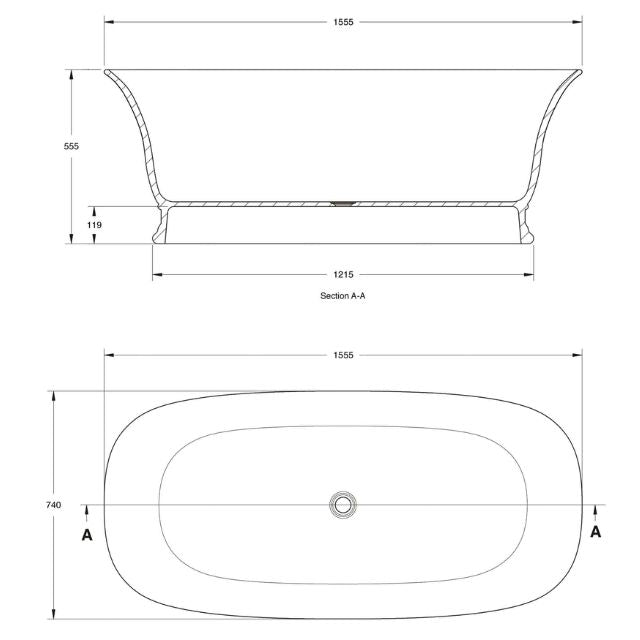 Turner Hastings Cambridge 156 TitanCast Bath with Overflow