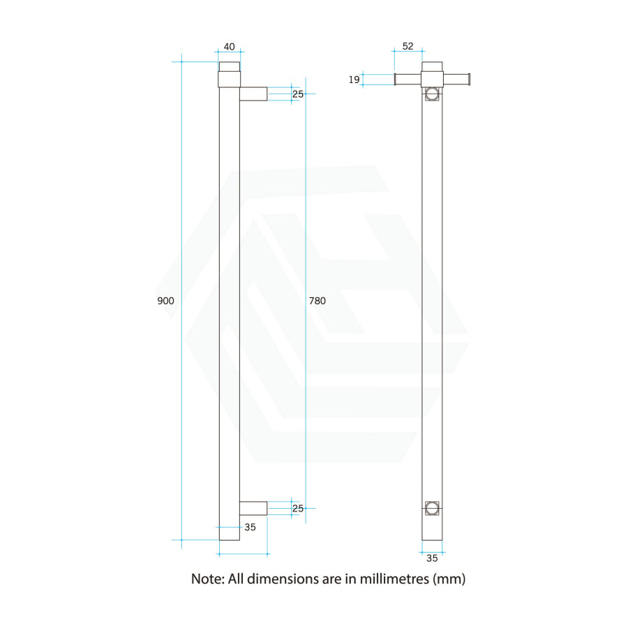 ThermoGroup 12V 900mm Square Vertical 3 Single Heated Towel Rails Variant Colour Available