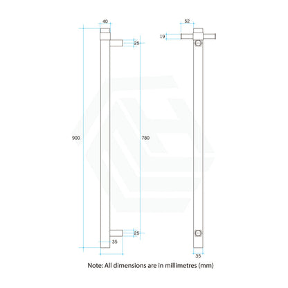 ThermoGroup 12V 900mm Square Vertical 3 Single Heated Towel Rails Variant Colour Available
