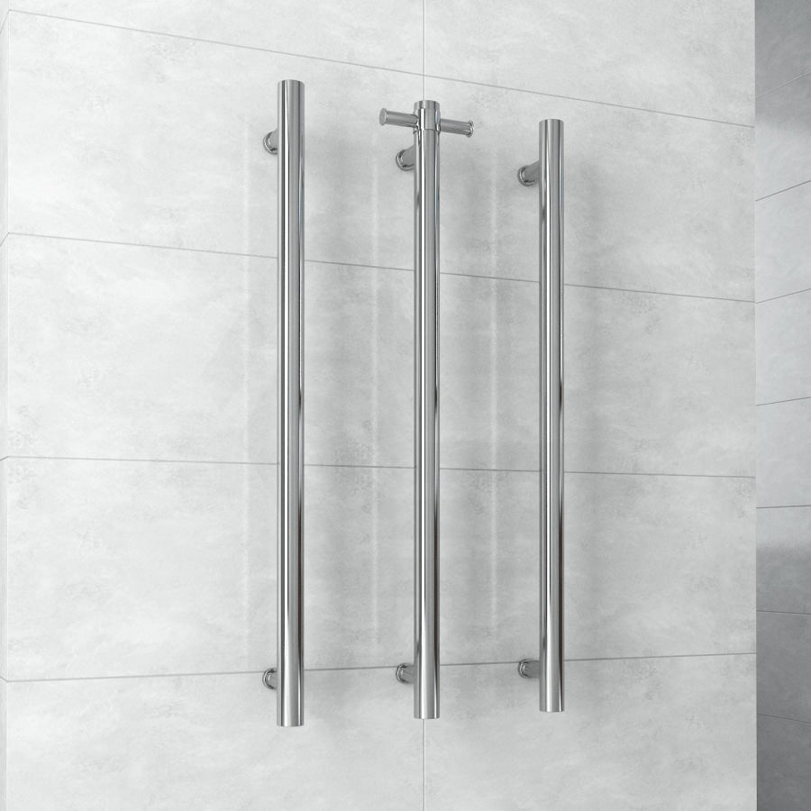 ThermoGroup 12V 900mm Straight Round Vertical 3 Single Heated Towel Rails Variant Colour Available