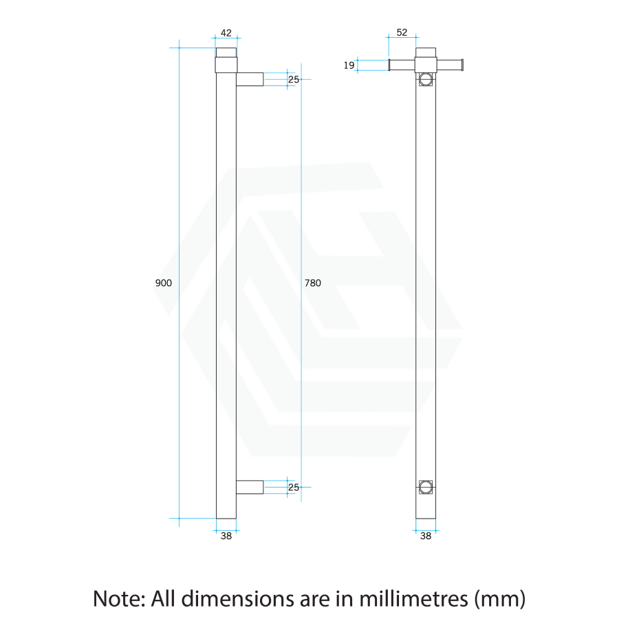 ThermoGroup 12V 900mm Straight Round Vertical 3 Single Heated Towel Rails Variant Colour Available