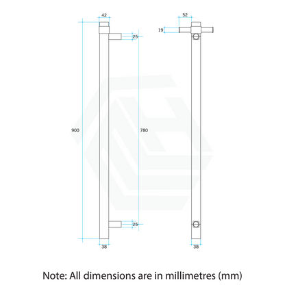 ThermoGroup 12V 900mm Straight Round Vertical 3 Single Heated Towel Rails Variant Colour Available