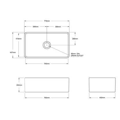 Turner Hastings Novi 75 x 46 Fine Fireclay Butler Sink