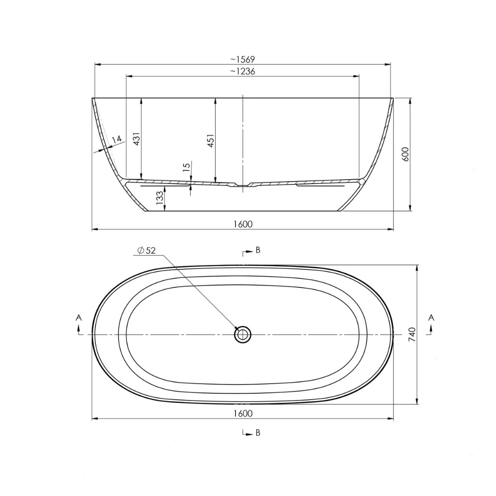 Turner Hastings Narva 160 x 74 MagnaCast Free Standing Bath