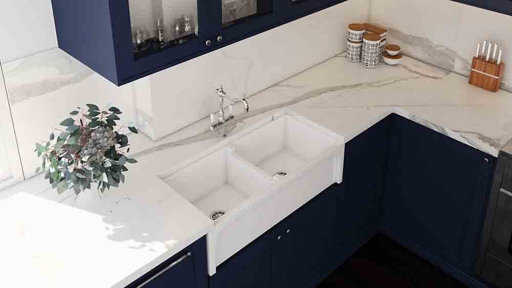 Patri 100 x 47 Fine Fireclay Double Bowl Farmhouse Butler Sink