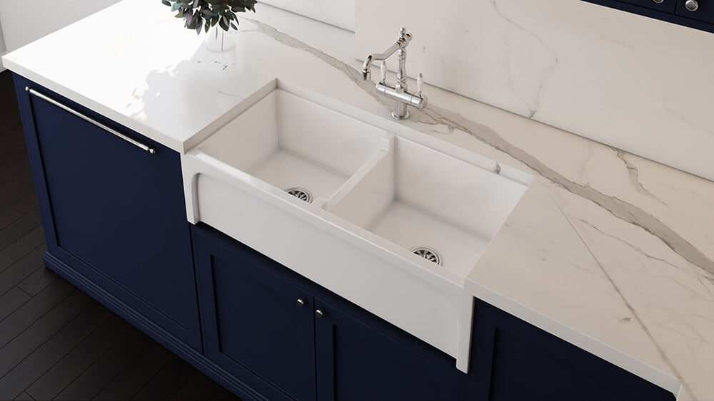 Patri 100 x 47 Fine Fireclay Double Bowl Farmhouse Butler Sink