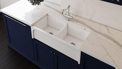 Patri 100 x 47 Fine Fireclay Double Bowl Farmhouse Butler Sink