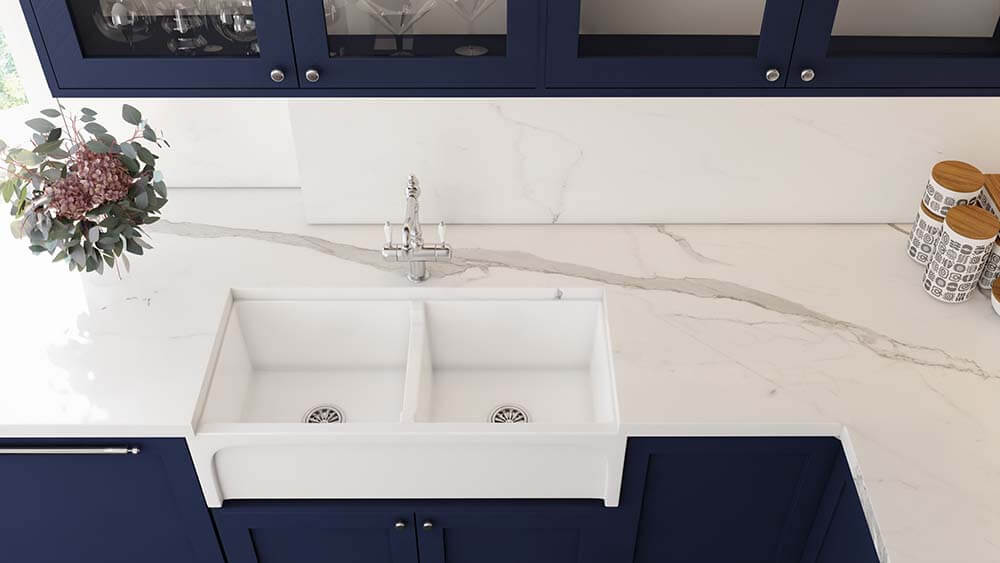 Patri 100 x 47 Fine Fireclay Double Bowl Farmhouse Butler Sink