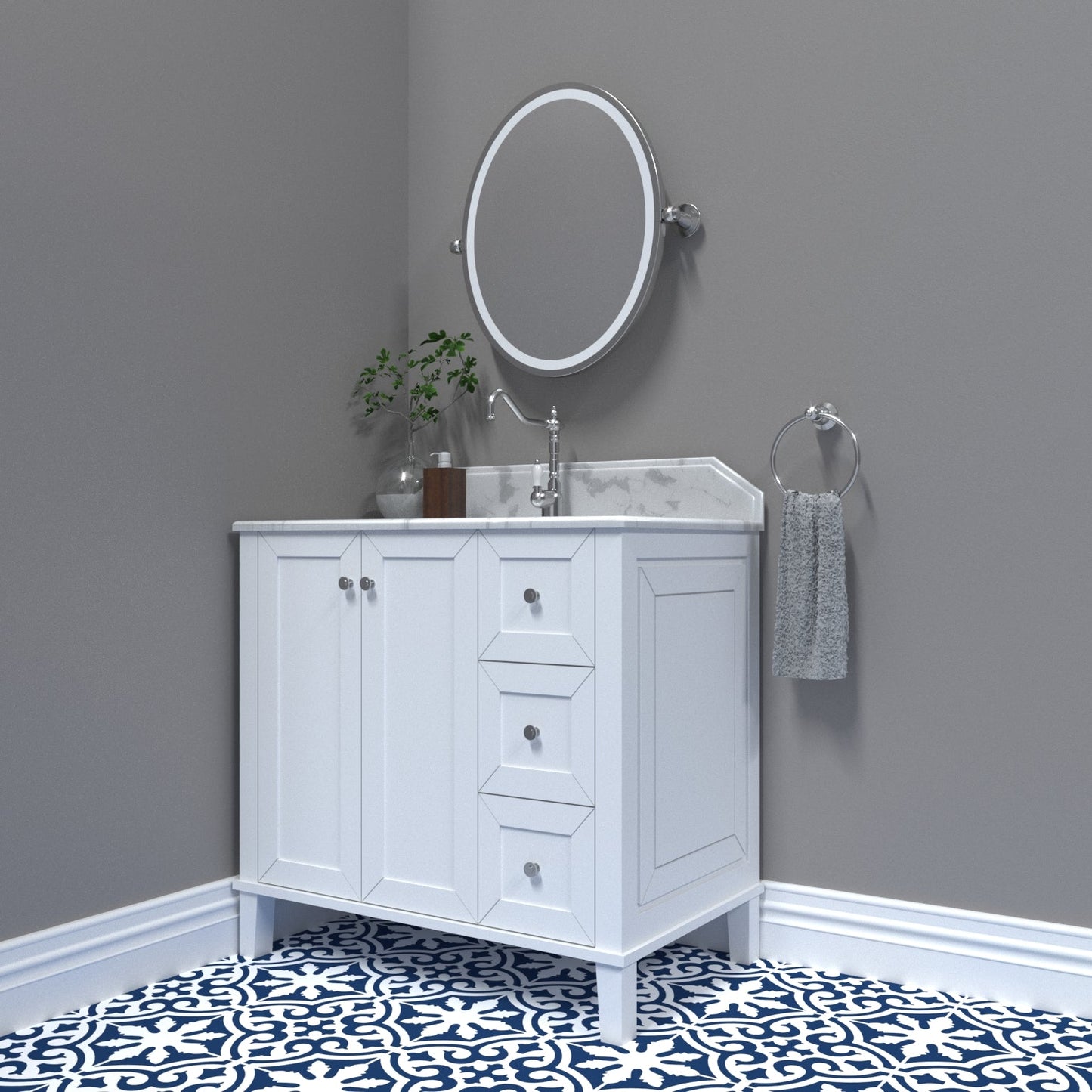 Turner Hastings Coventry 90x55 White Vanity with Marble Top