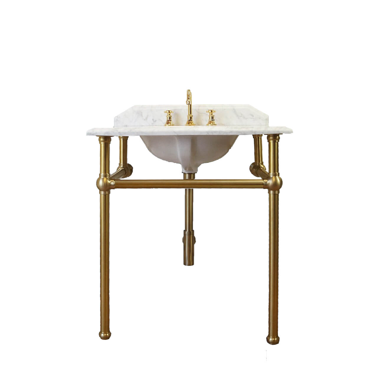 Mayer Basin Stand With 75 x 55 Real Carrara Marble Top - Brushed Brass