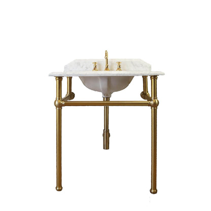 Mayer Basin Stand With 75 x 55 Real Carrara Marble Top - Brushed Brass