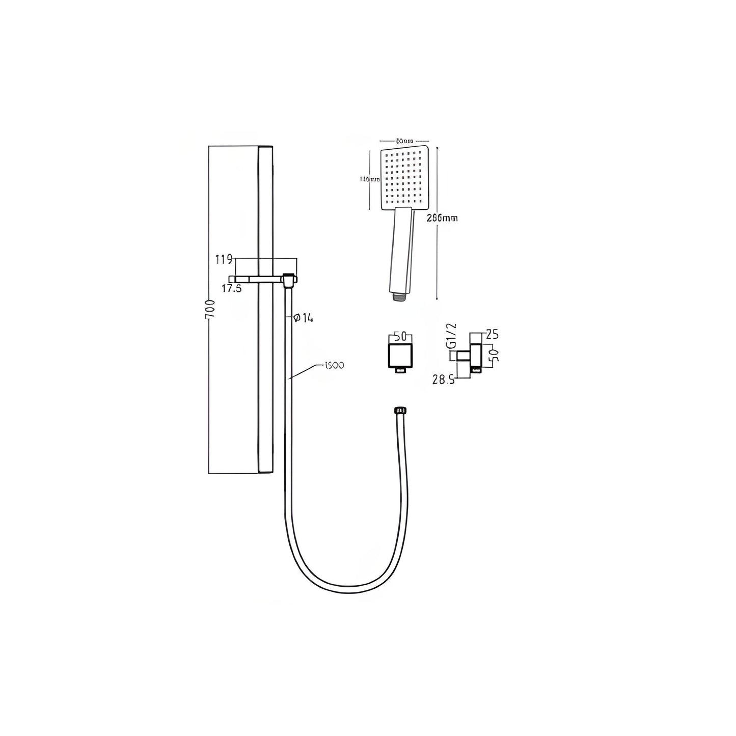 INSPIRE TARAN SHOWER RAIL 700MM